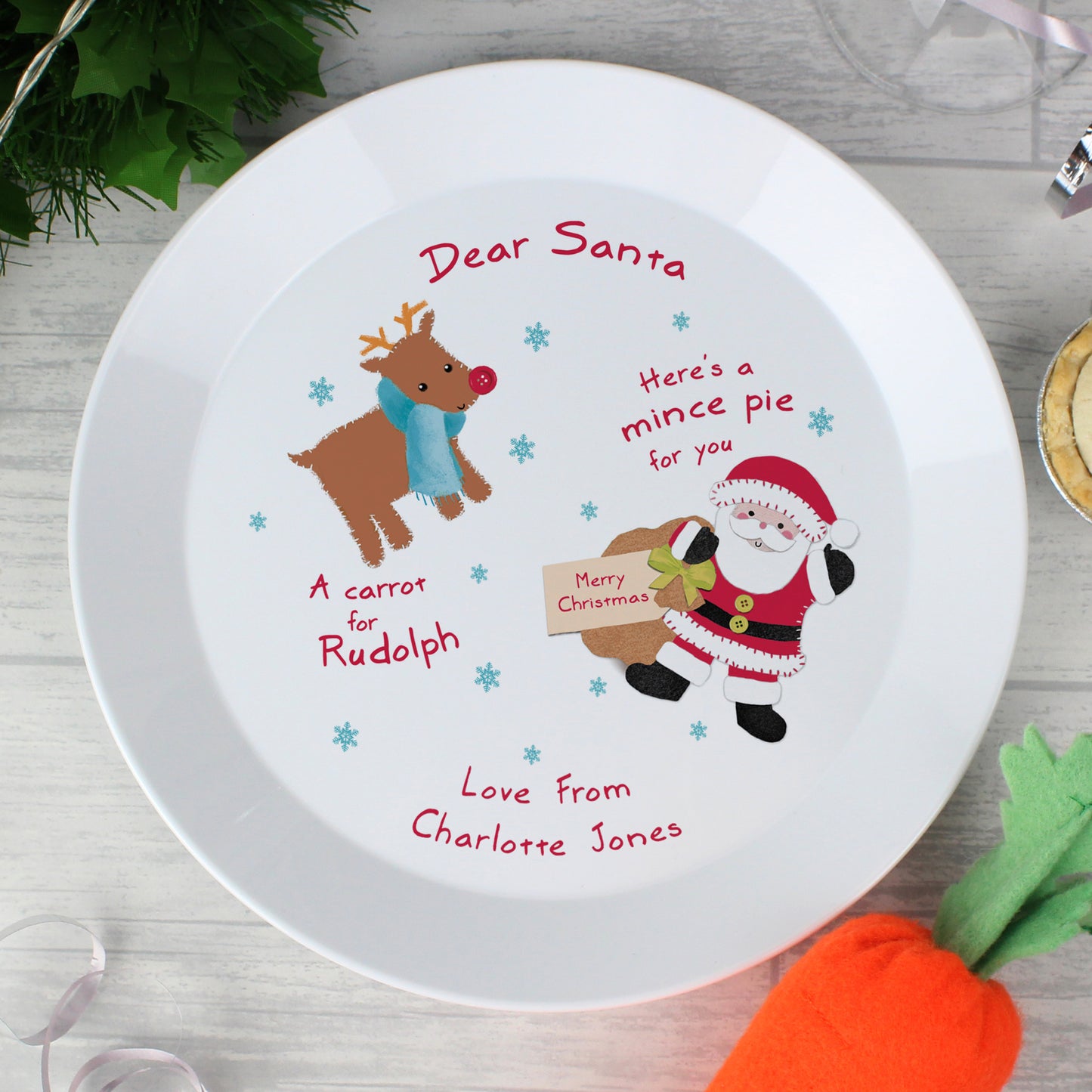 Personalised Santa and Rudolph Christmas Eve Mince Pie Plastic Plate - Personalise It!