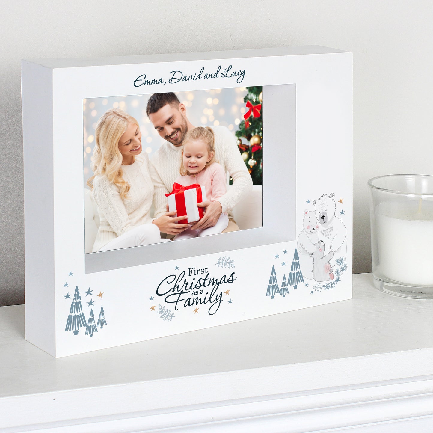 Personalised Polar Bear '1st Christmas As A Family' 7x5 Box Photo Frame - Personalise It!