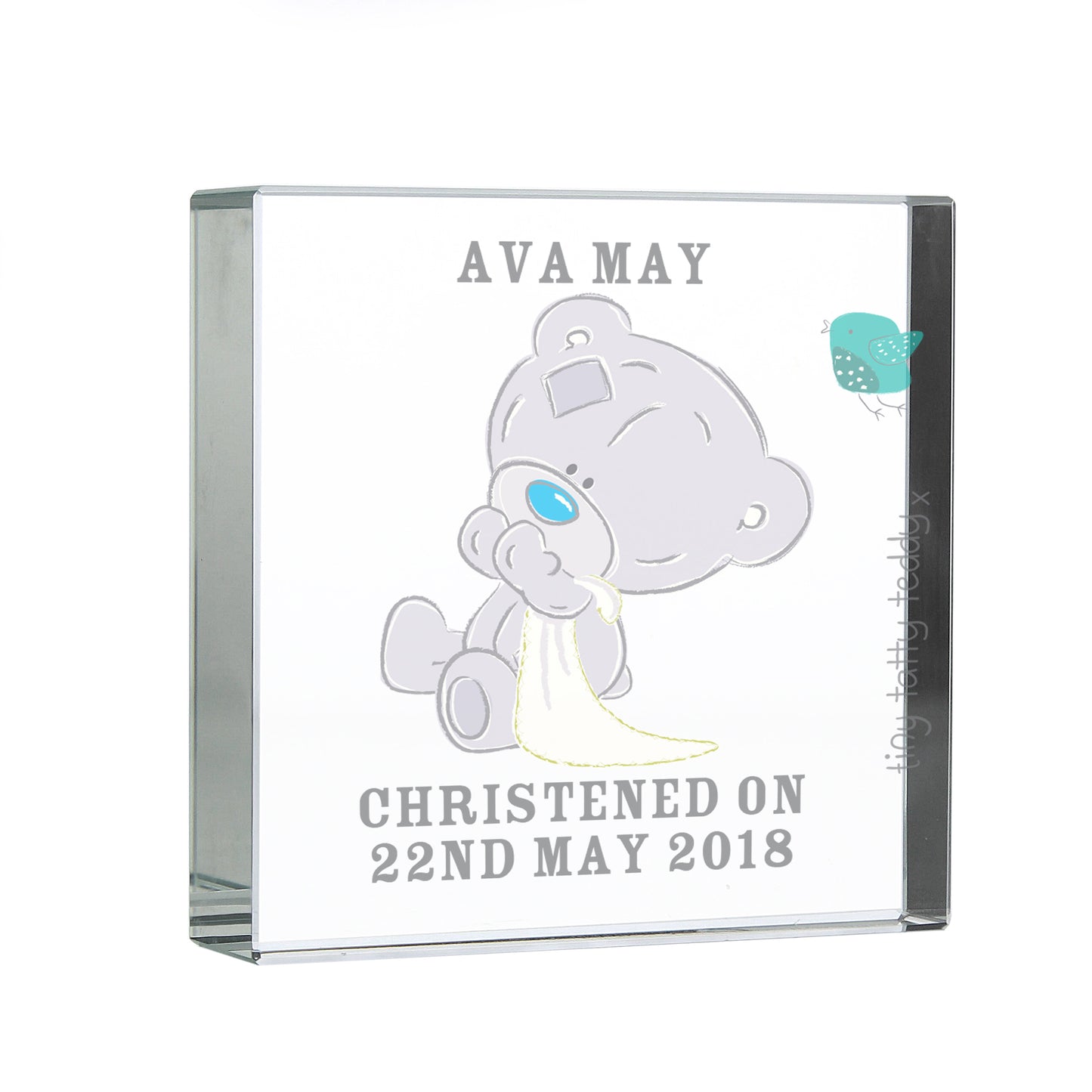 Personalised Tiny Tatty Teddy Large Christening Crystal Token - Personalise It!