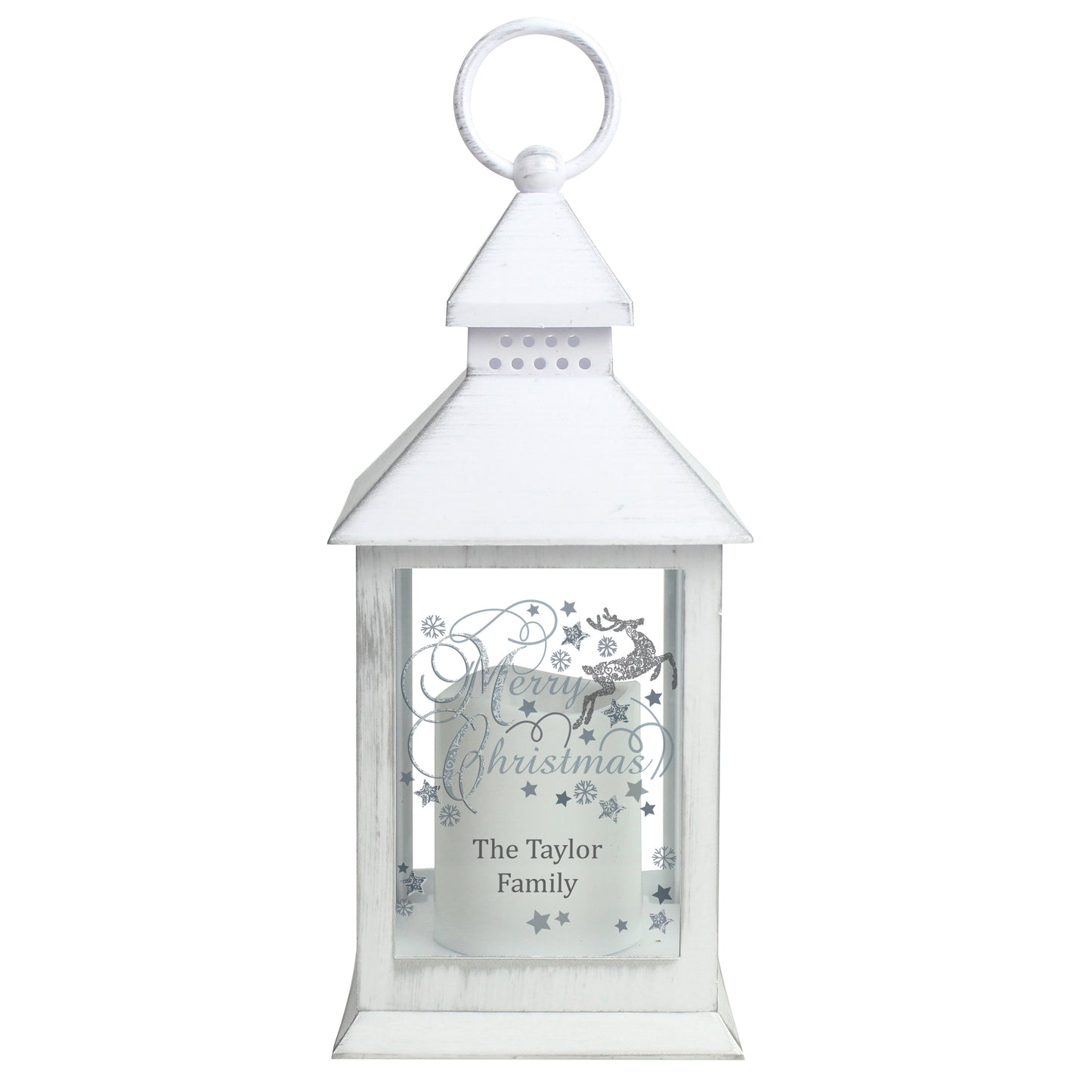 Personalised Silver Reindeer White Lantern - Personalise It!