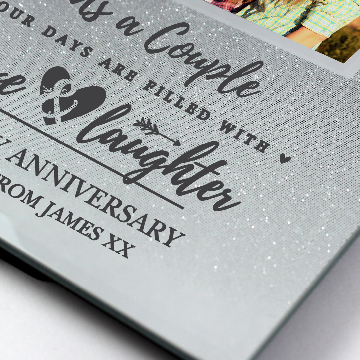 Personalised Anniversary 4x4 Glitter Glass Photo Frame - Personalise It!