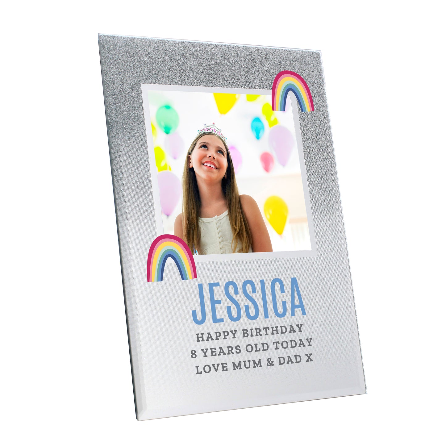 Personalised Rainbow 4x4 Glitter Glass Photo Frame - Personalise It!
