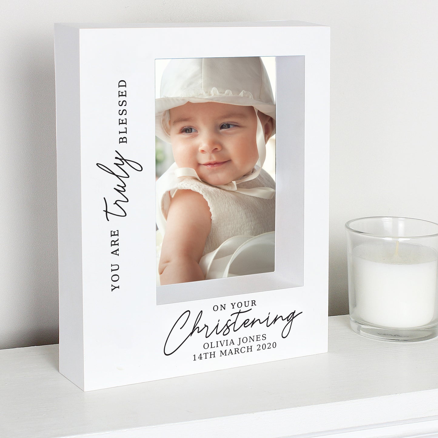 Personalised 'Truly Blessed' Christening 5x7 Box Photo Frame - Personalise It!
