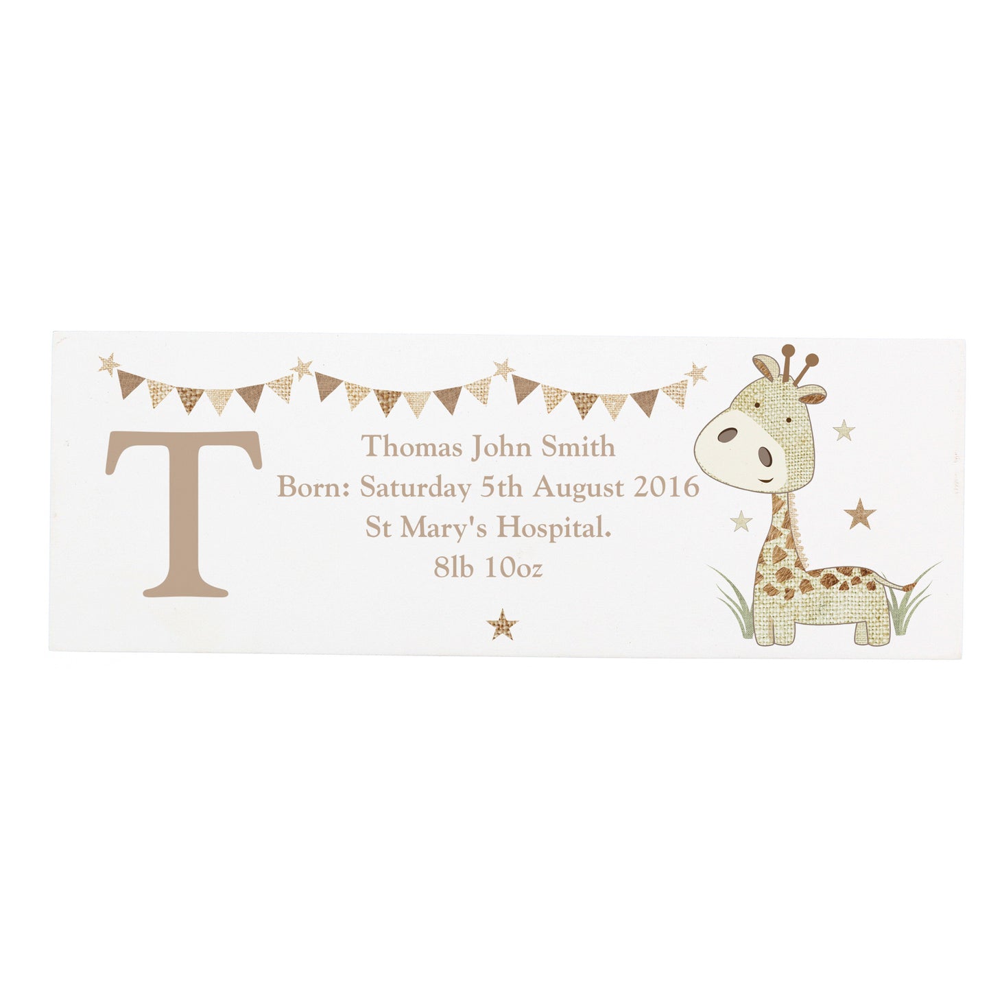 Personalised Hessian Giraffe Wooden Block Sign - Personalise It!
