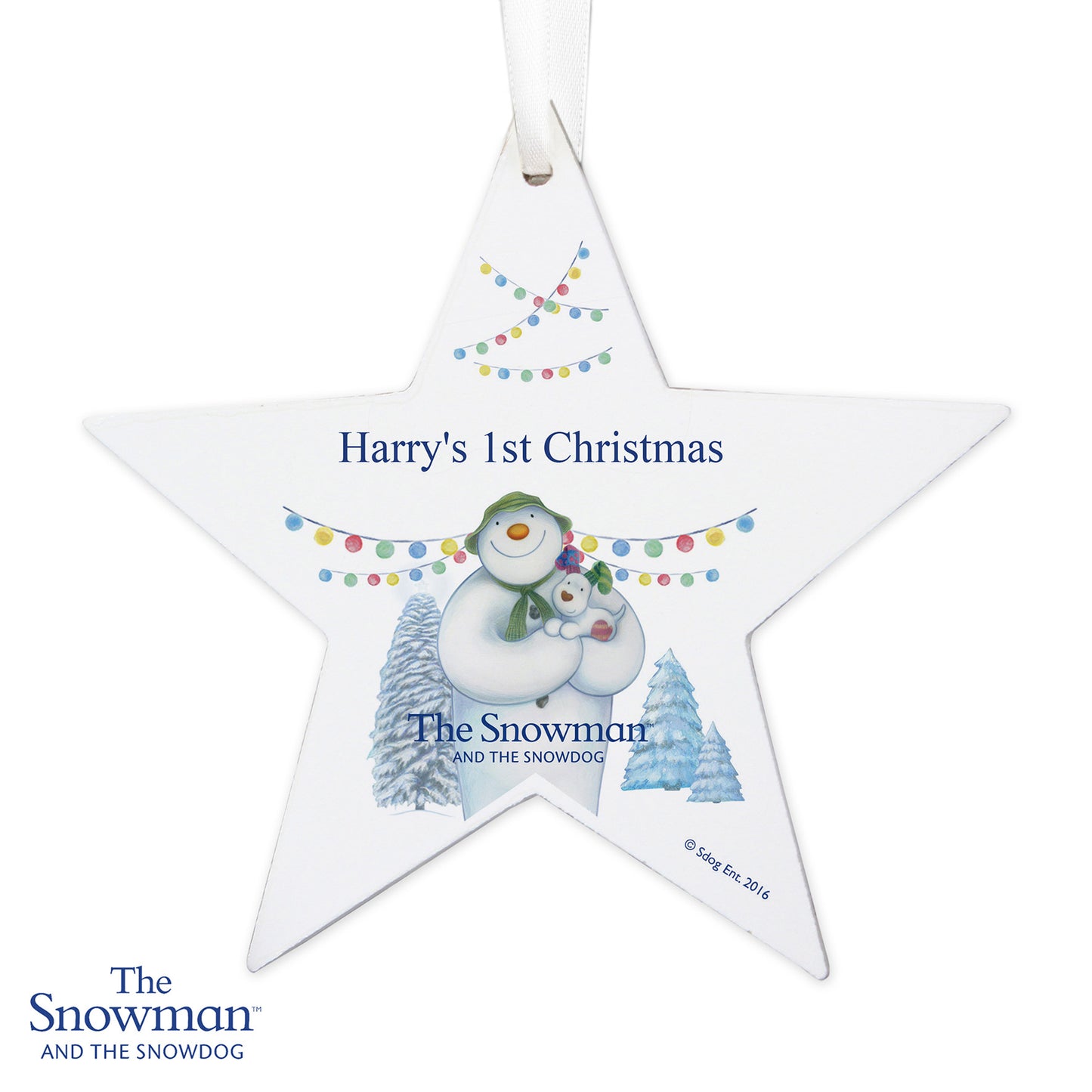 Personalised The Snowman and the Snowdog Wooden Star Decoration - Personalise It!