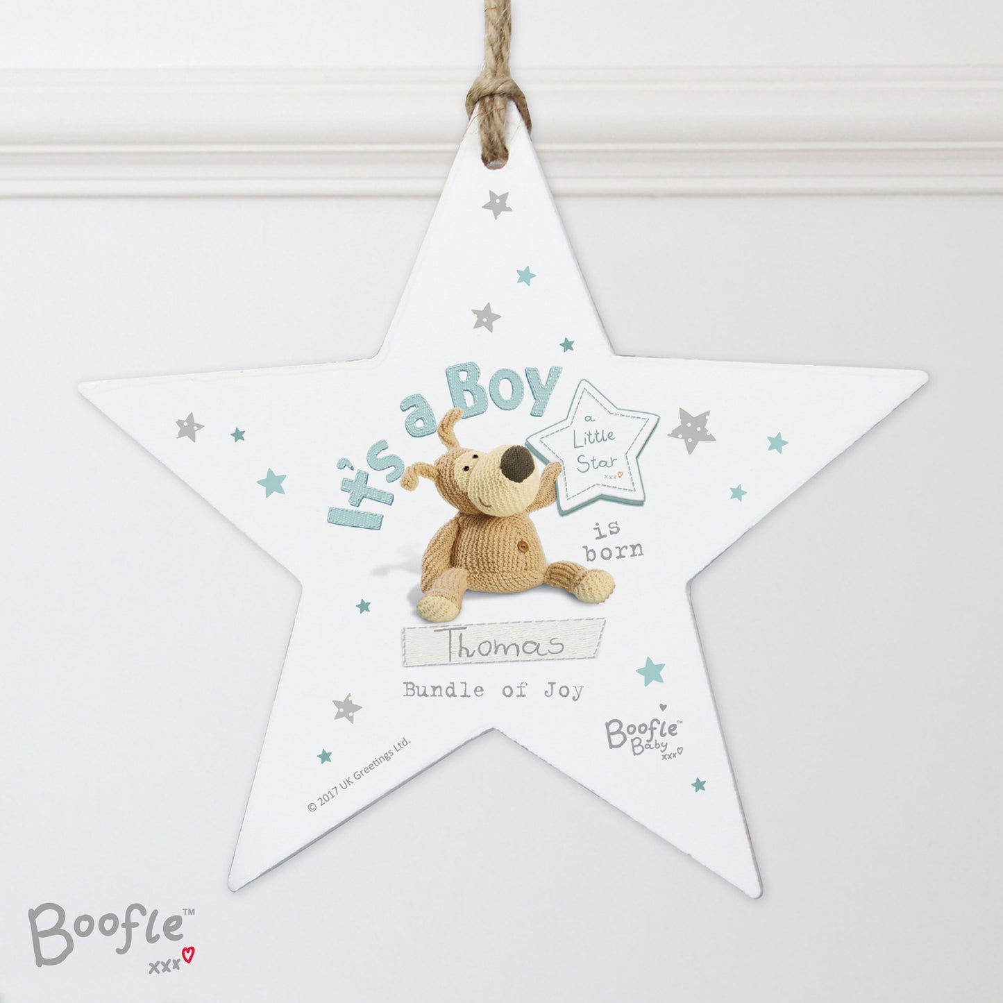 Personalised Boofle Its a Boy Wooden Star Decoration - Personalise It!