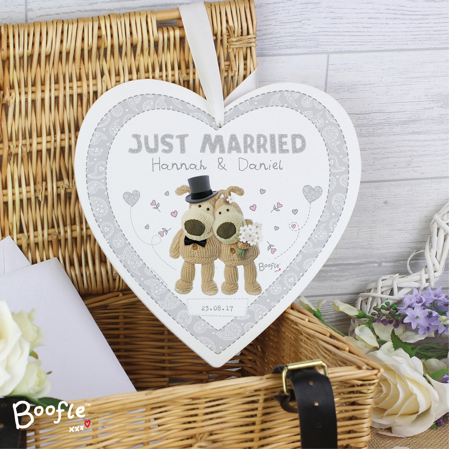 Personalised Boofle Wedding Large Wooden Heart Decoration - Personalise It!