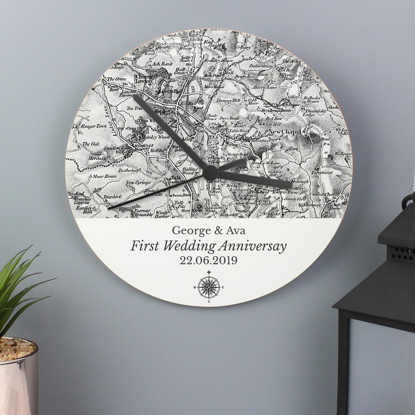 Personalised 1805 - 1874 Old Series Map Compass Wooden Clock - Personalise It!