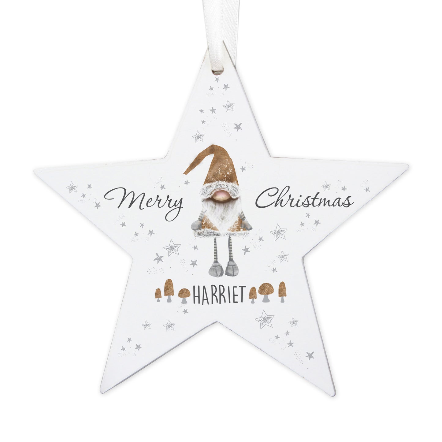 Personalised Scandinavian Christmas Gnome Wooden Star Decoration - Personalise It!