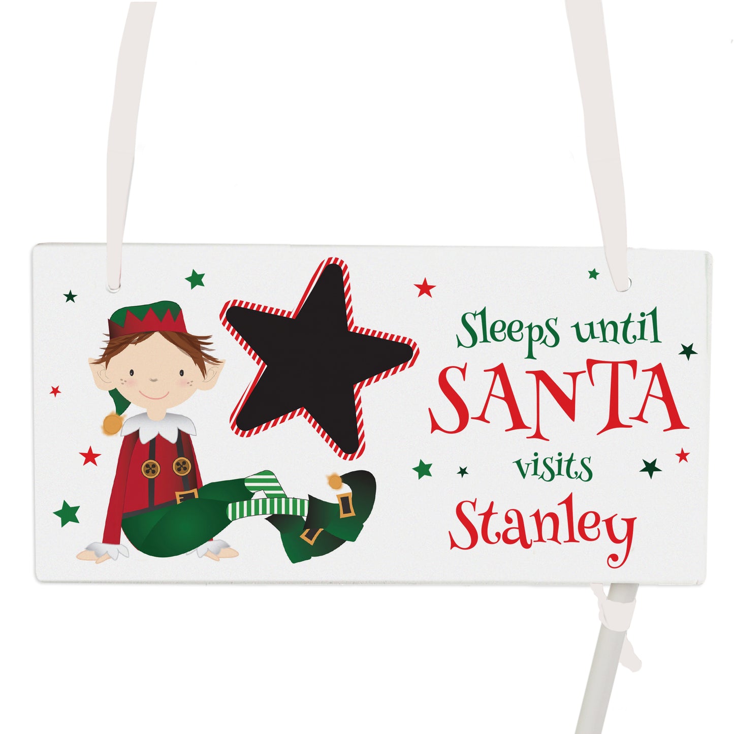 Personalised Elf Christmas Chalk Countdown Wooden Block Sign - Personalise It!