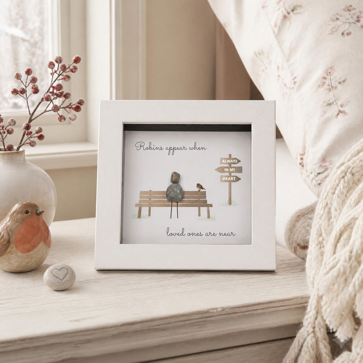 La De Da! Robins Appear Mini Pebble Art Bereavement Framed Print Gift Idea