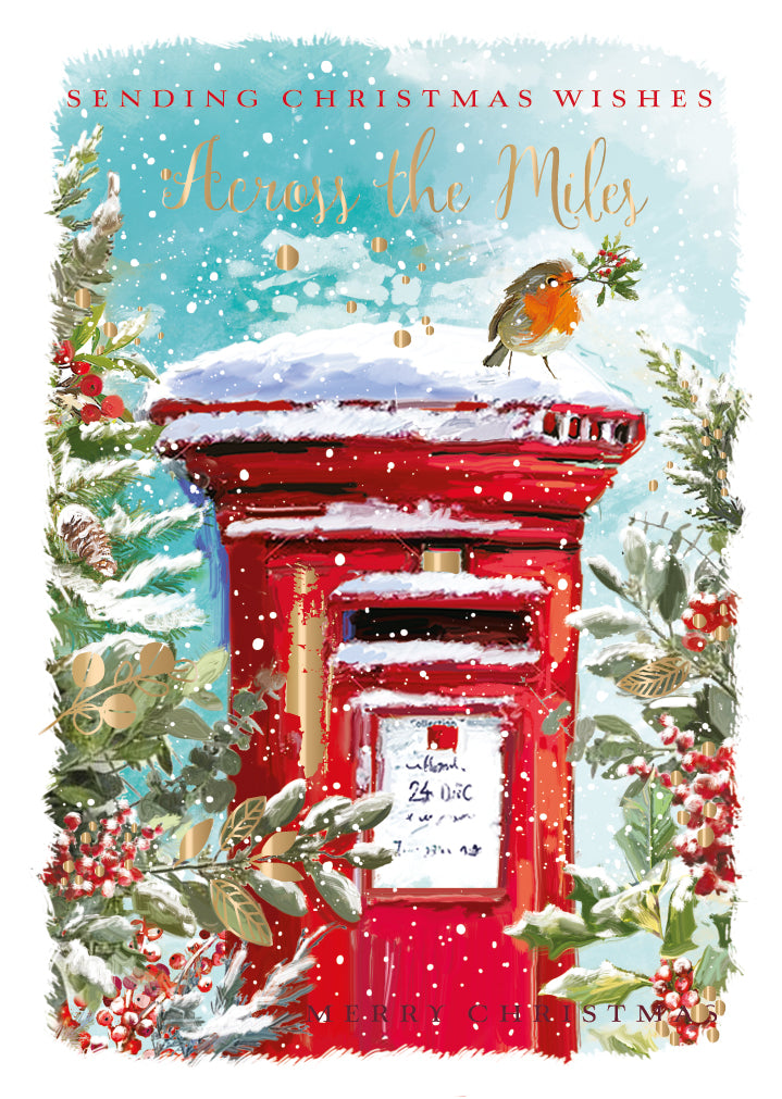 Christmas Wishes Across The Miles Foiled Christmas Greeting Card
