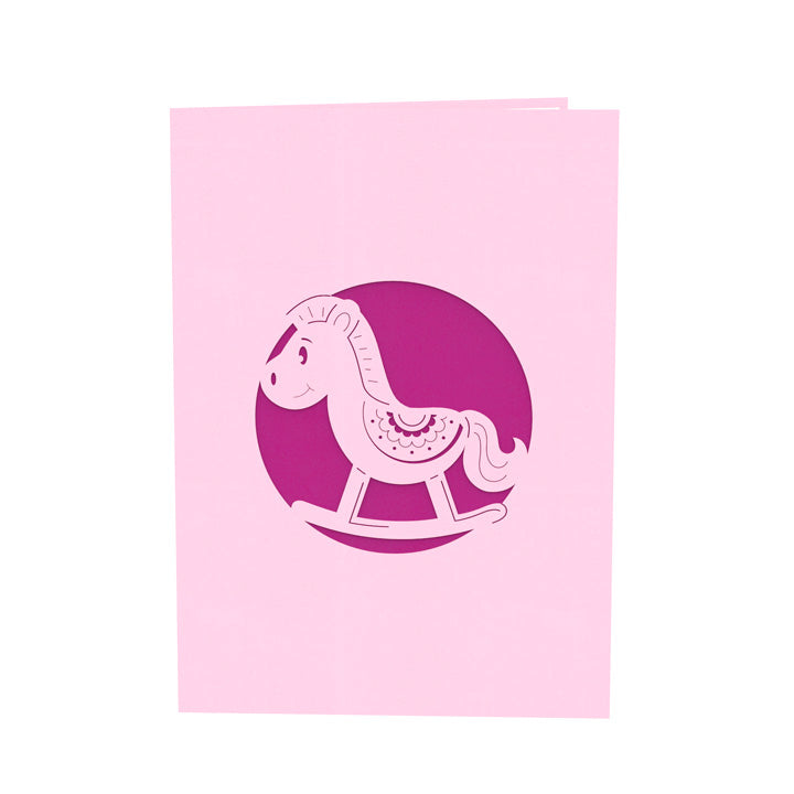 Pink Rocking Horse Laser Cut Pop Up Card
