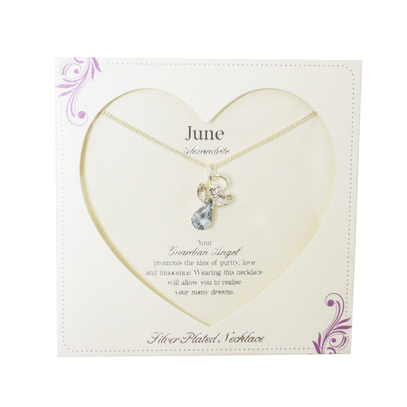 Guardian Angel June Birthstone Necklace With Gem Stone