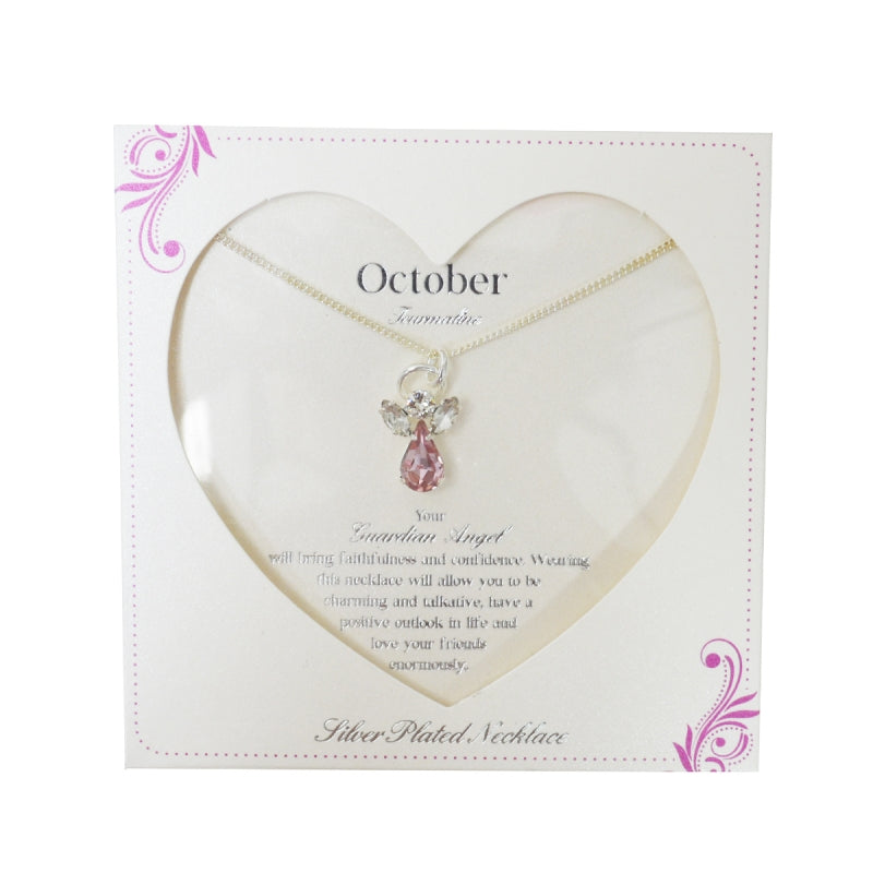 Guardian Angel October Birthstone Necklace With Gem Stone