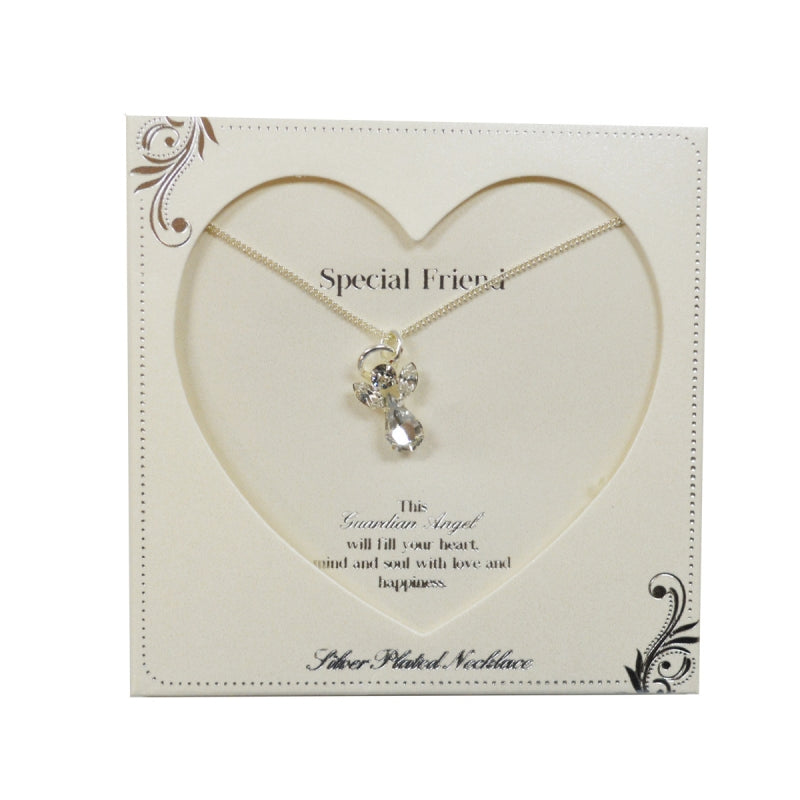 Special Friend Guardian Angel Necklace With Gem Stone