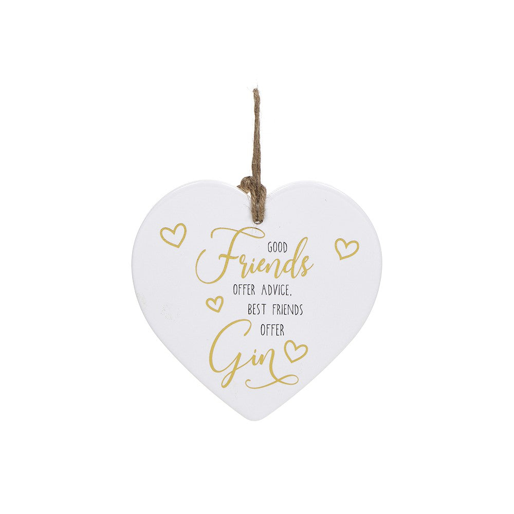 Golden Sentiments Best Friends Offer Gin Ceramic Heart Shaped Plaque