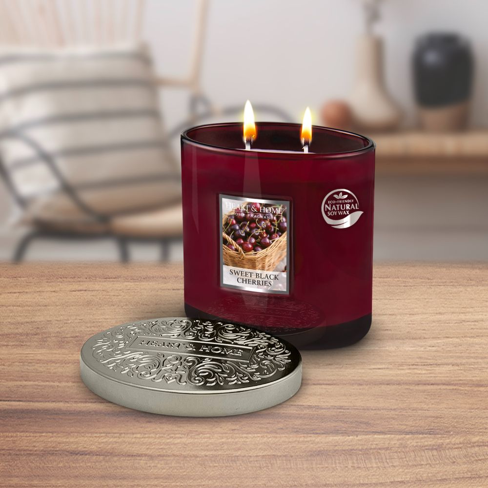 Heart & Home Sweet Black Cherries Twin Wick Scented Ellipse Candle