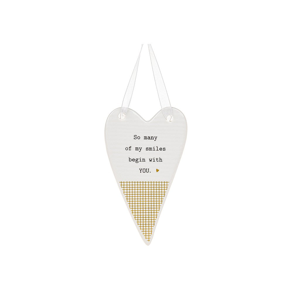 Thoughtful Words My Smiles Begin With You Ceramic Heart Shaped Plaque