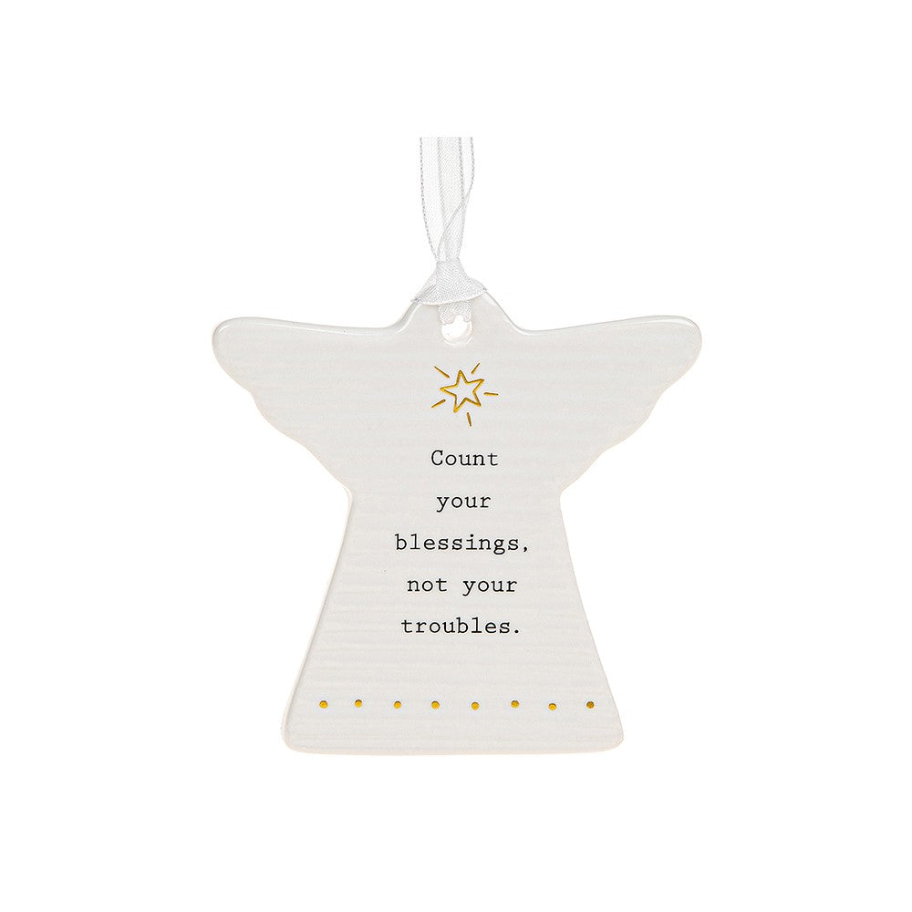 Thoughtful Words Count Your Blessings Ceramic Angel Shaped Plaque