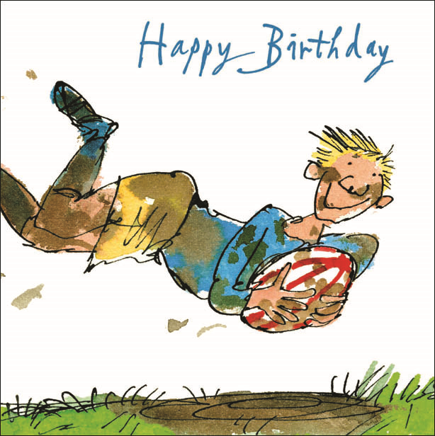 Quentin Blake Rugby Happy Birthday Greeting Card