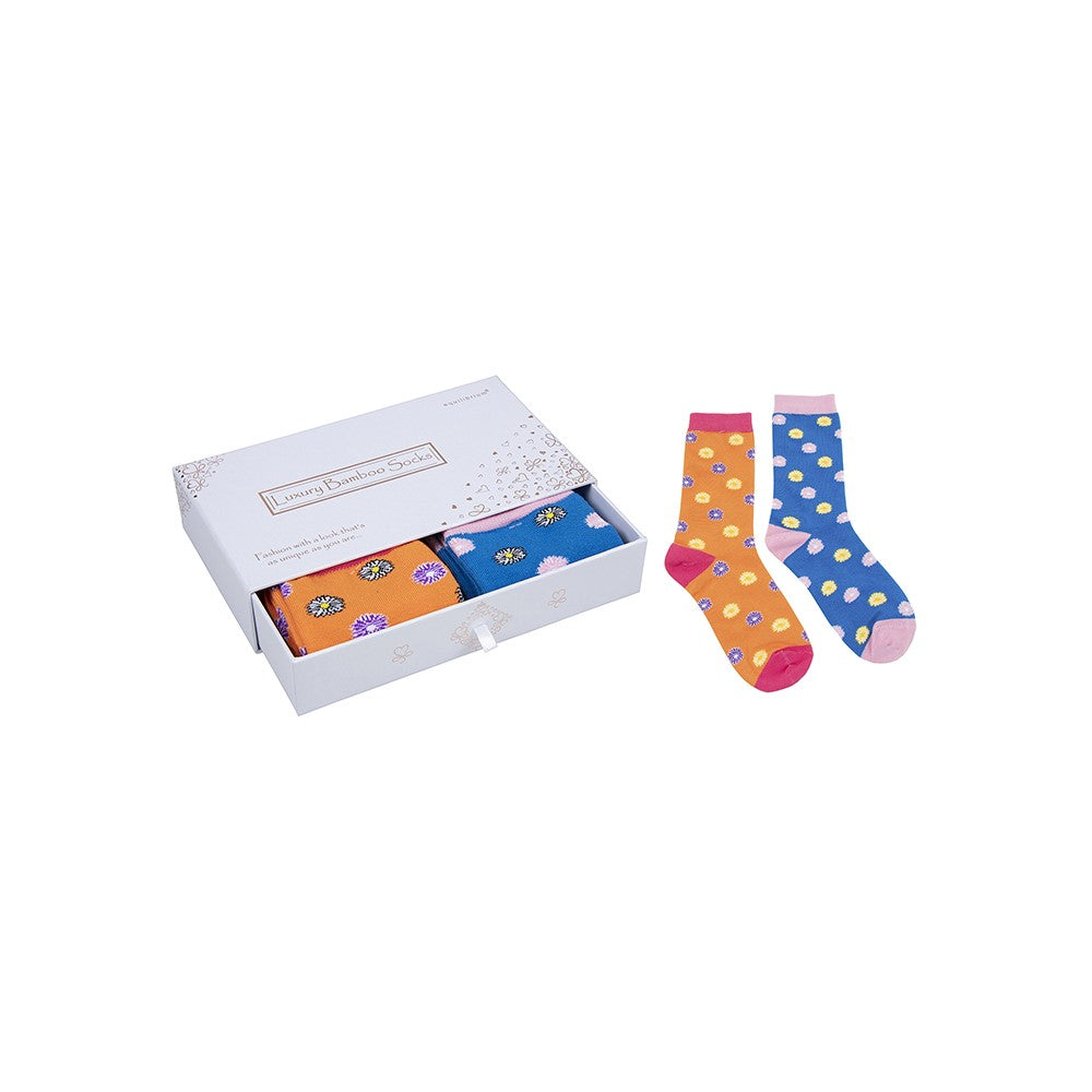 Dainty Daisy Ladies Luxury Bamboo Socks In Gift Box Two Pairs