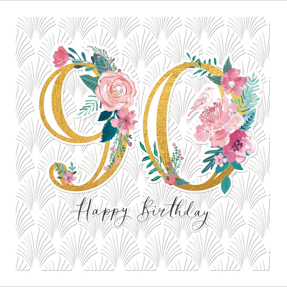 90th Birthday Embossed Gold Foiled Birthday Greeting Card