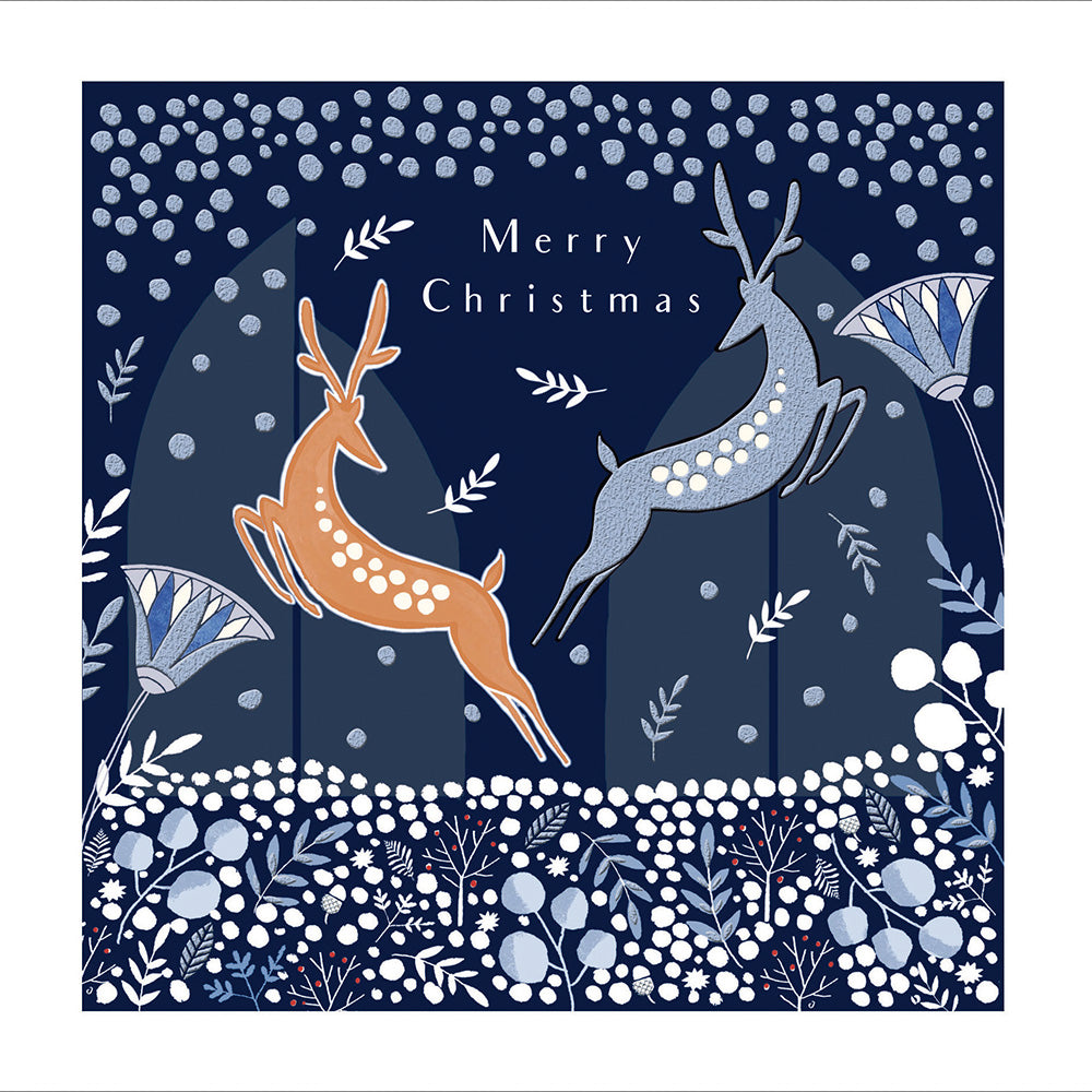 Jumping Reindeer Foiled Christmas Card