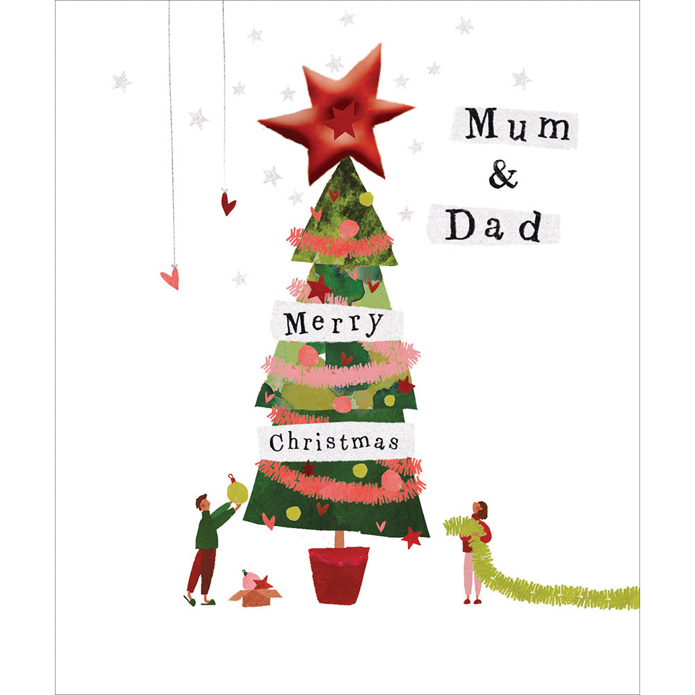 Mum Dad Merry Christmas Festive Xmas Tree Christmas Card – Love