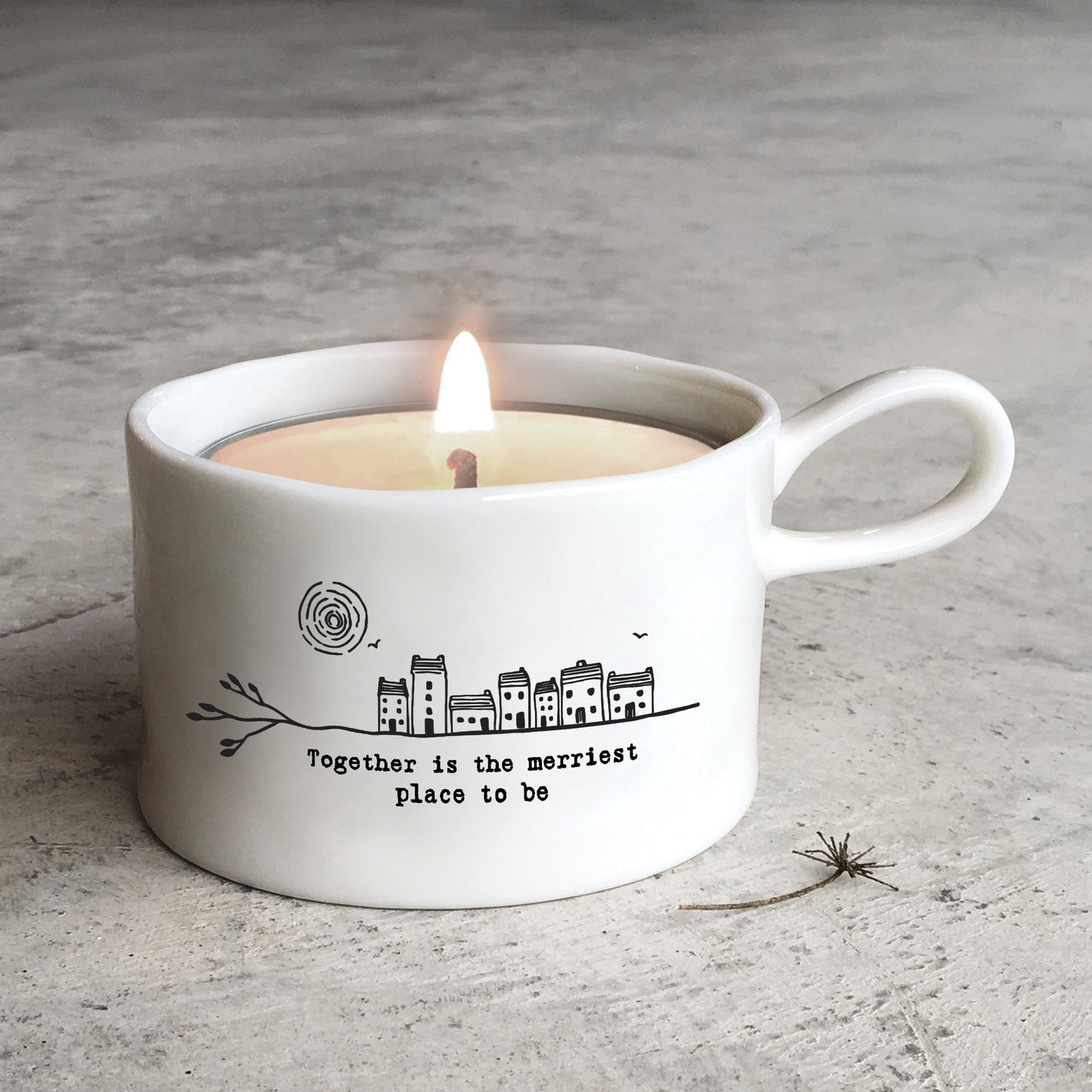 East Of India Together Is The Merriest Place Candle In A Tin Inside Handled Candle Holder