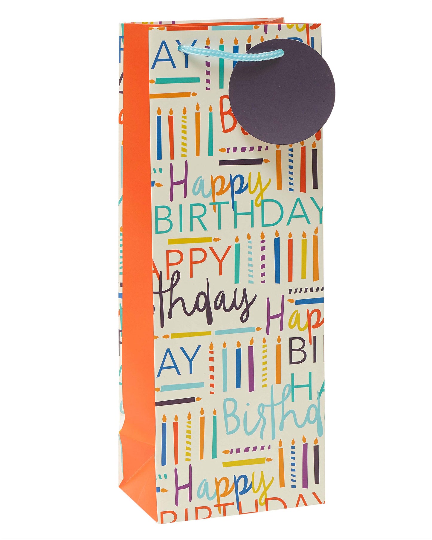 Happy Birthday Candles Themed Bottle Gift Bag With Tag