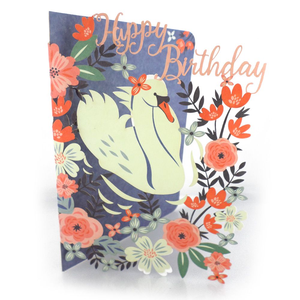 Paper Cut Art Floral Swan Laser Cut Birthday Greeting Card