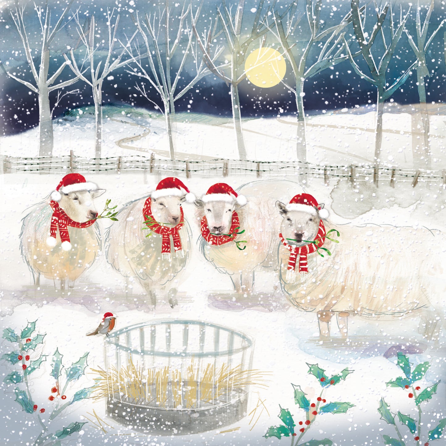 Pack of 8 Festive Sheep In Snow Charity Christmas Cards