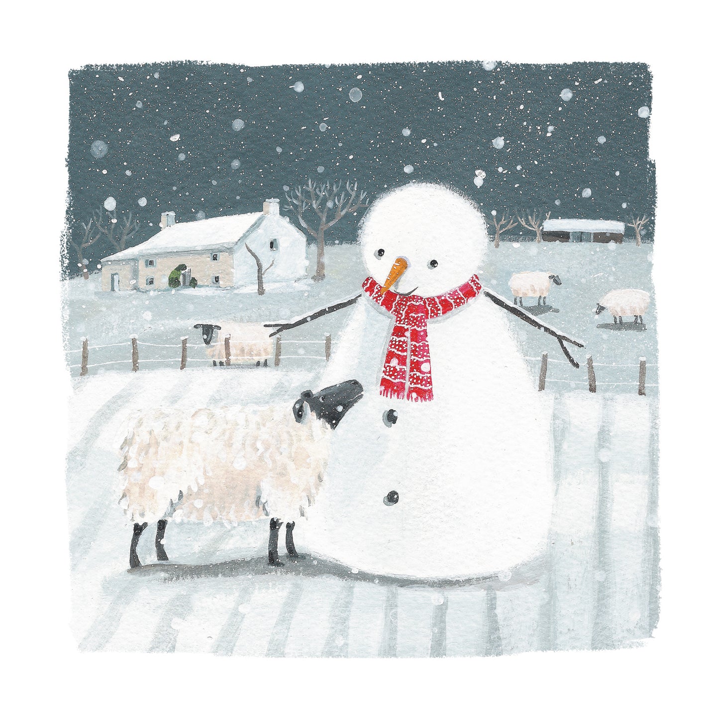 Pack of 8 Snowy Snowman & Sheep Charity Christmas Cards