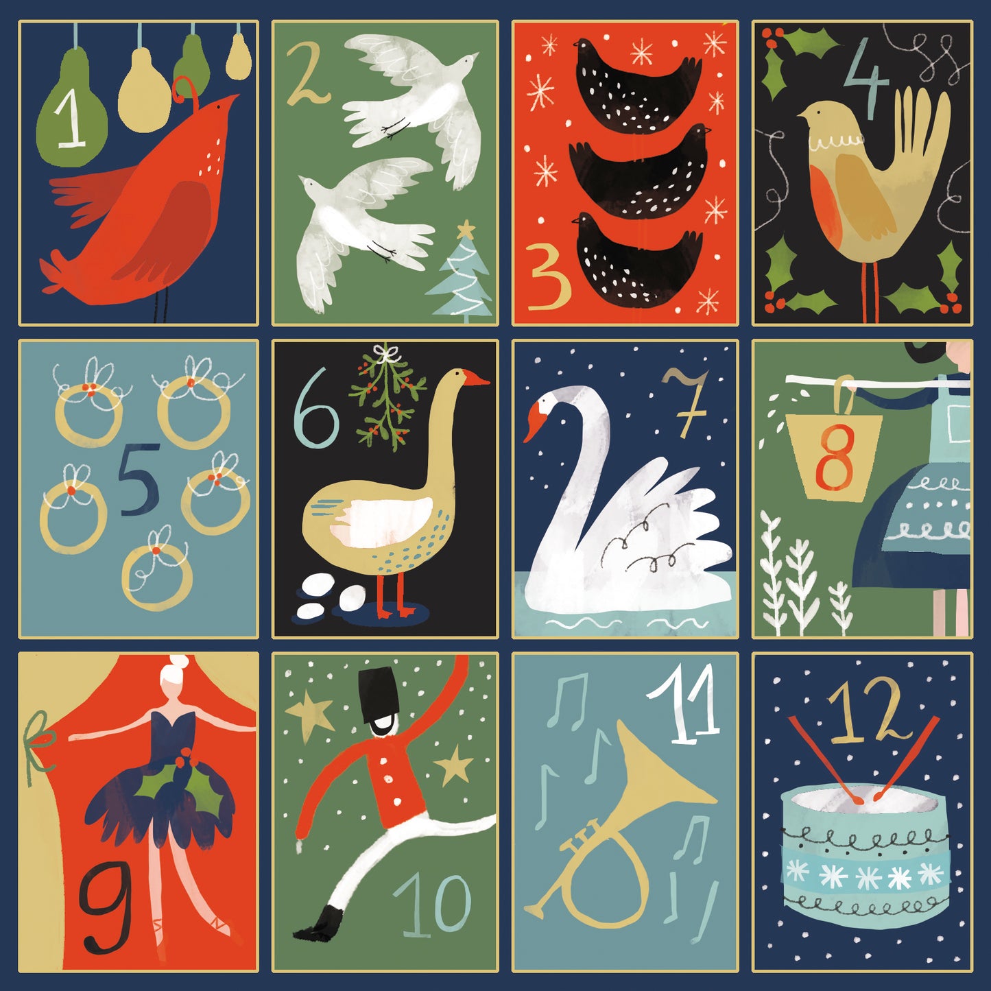 Pack of 8 Twelve Days Of Christmas Charity Christmas Cards