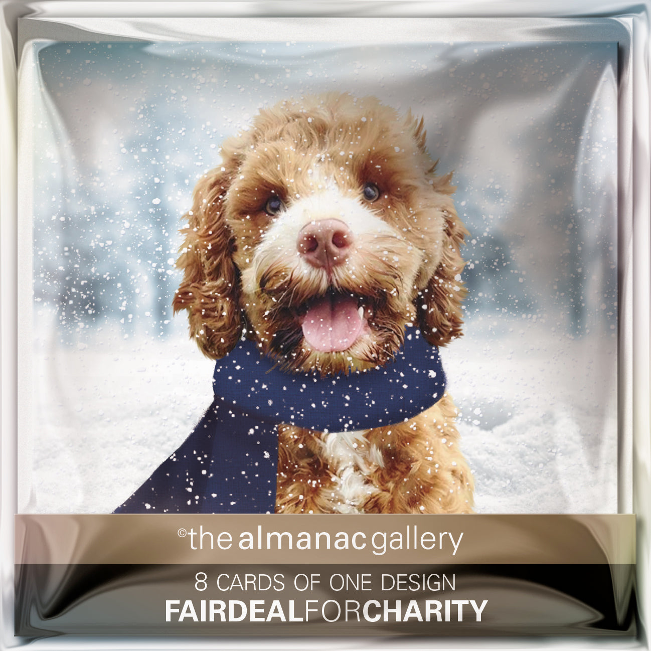 Pack of 8 Louie In Snow Cute Dog Mini Charity Christmas Cards