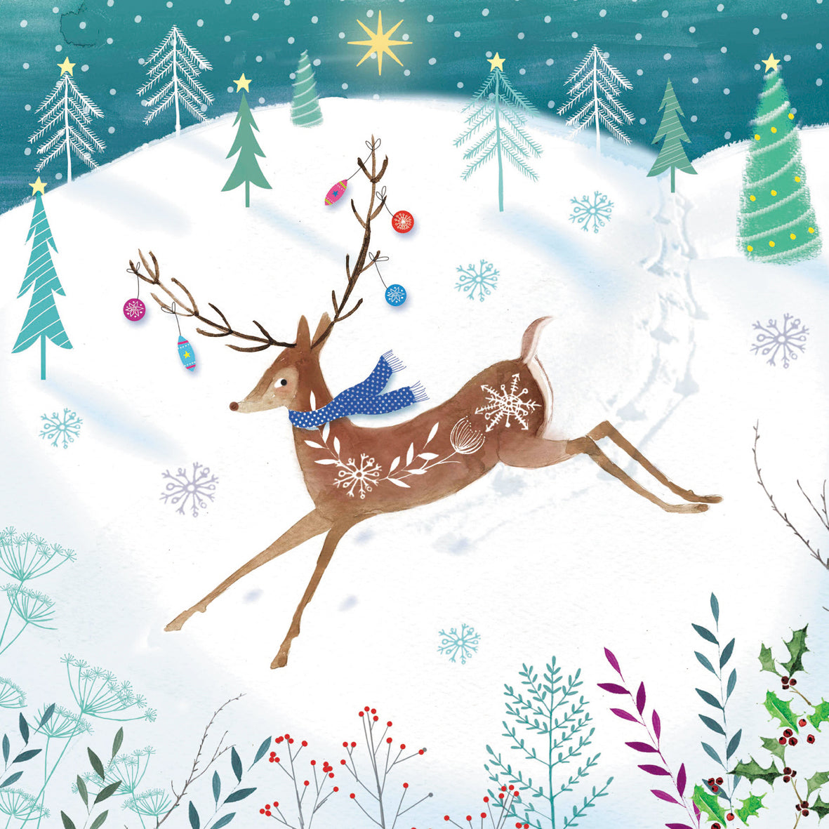 Pack of 8 Prancing Xmas Reindeer Mini Charity Christmas Cards