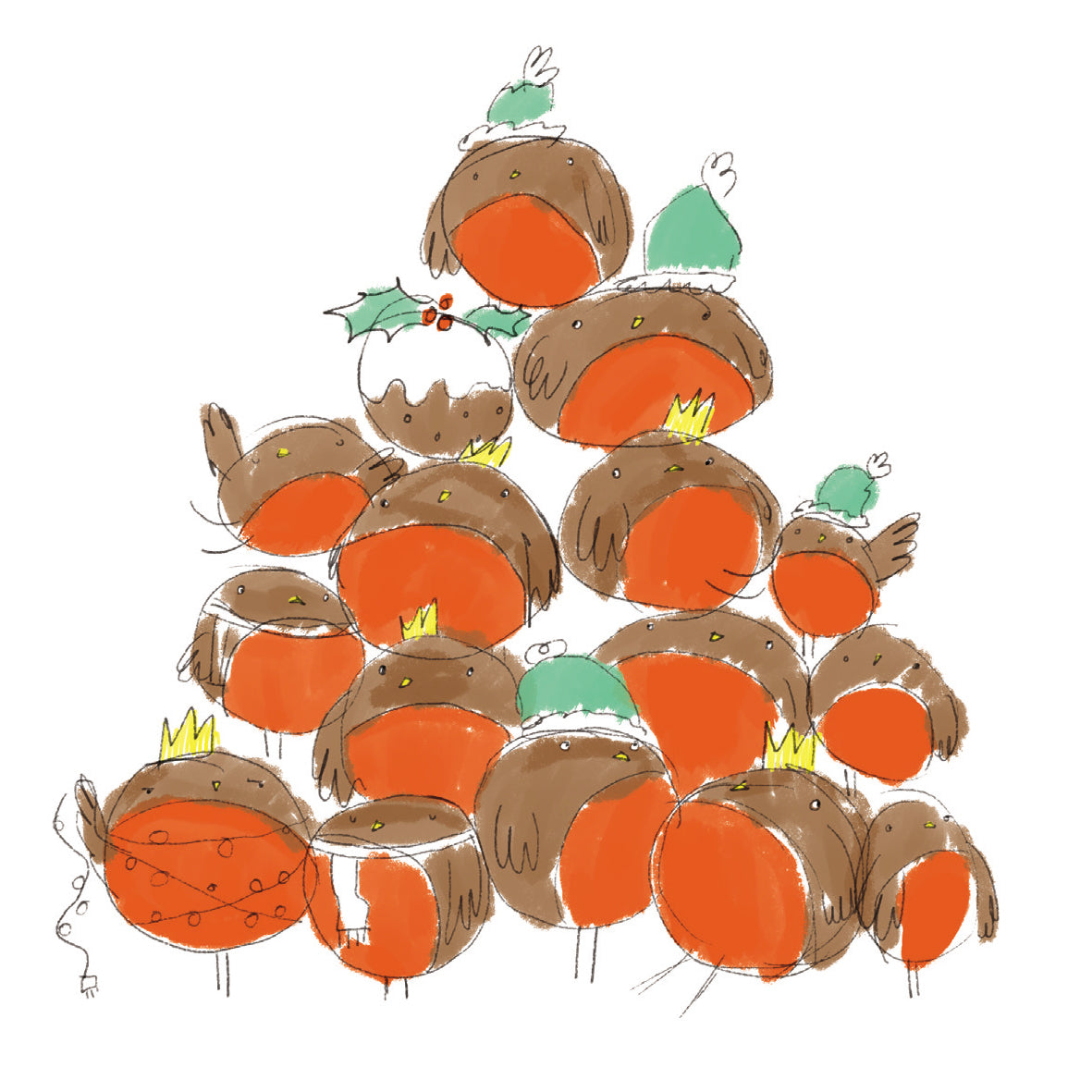 Pack of 8 Round Red Robin Tree Mini Charity Christmas Cards