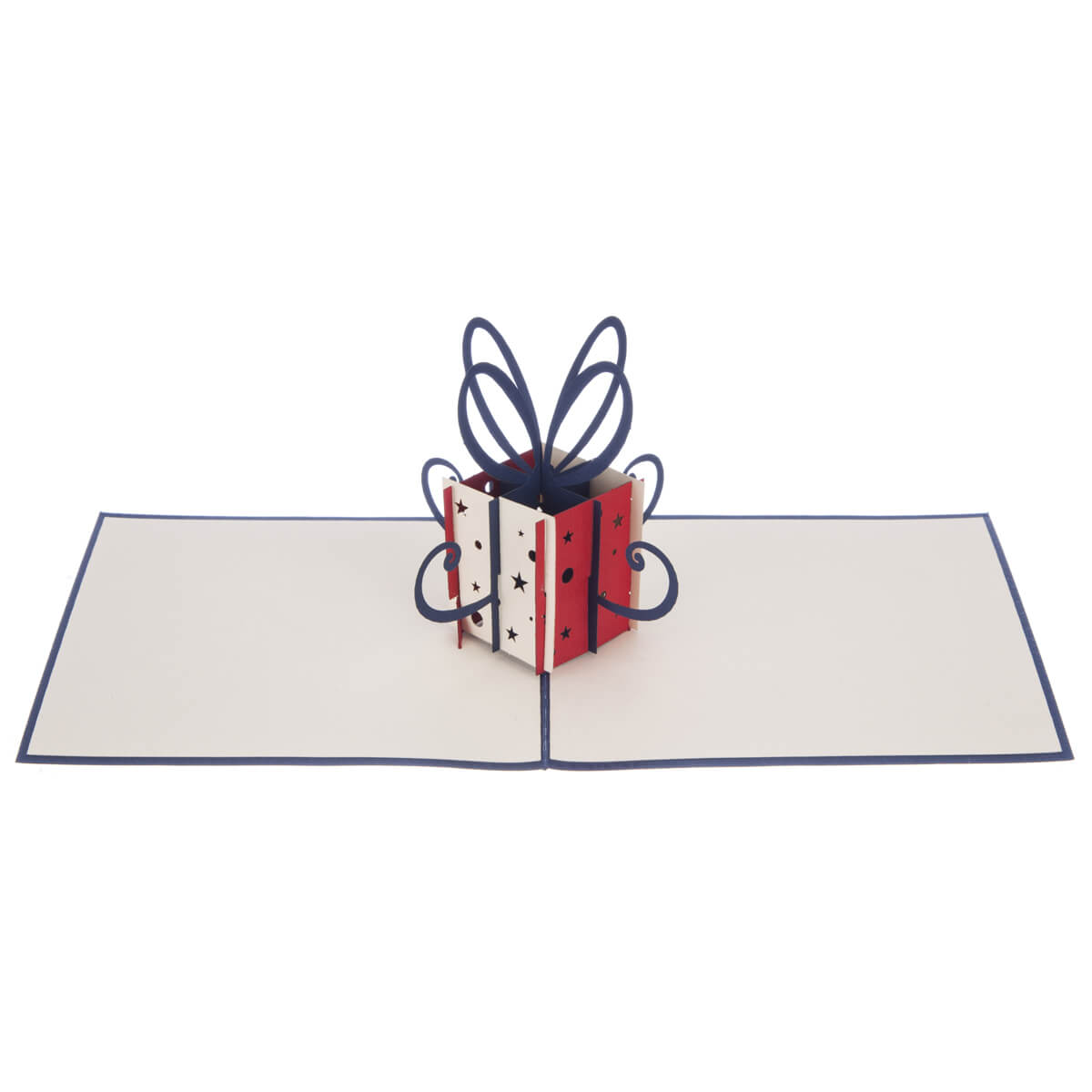 Red & Navy Gift Box Pop-Up Birthday Greeting Card Blank Inside