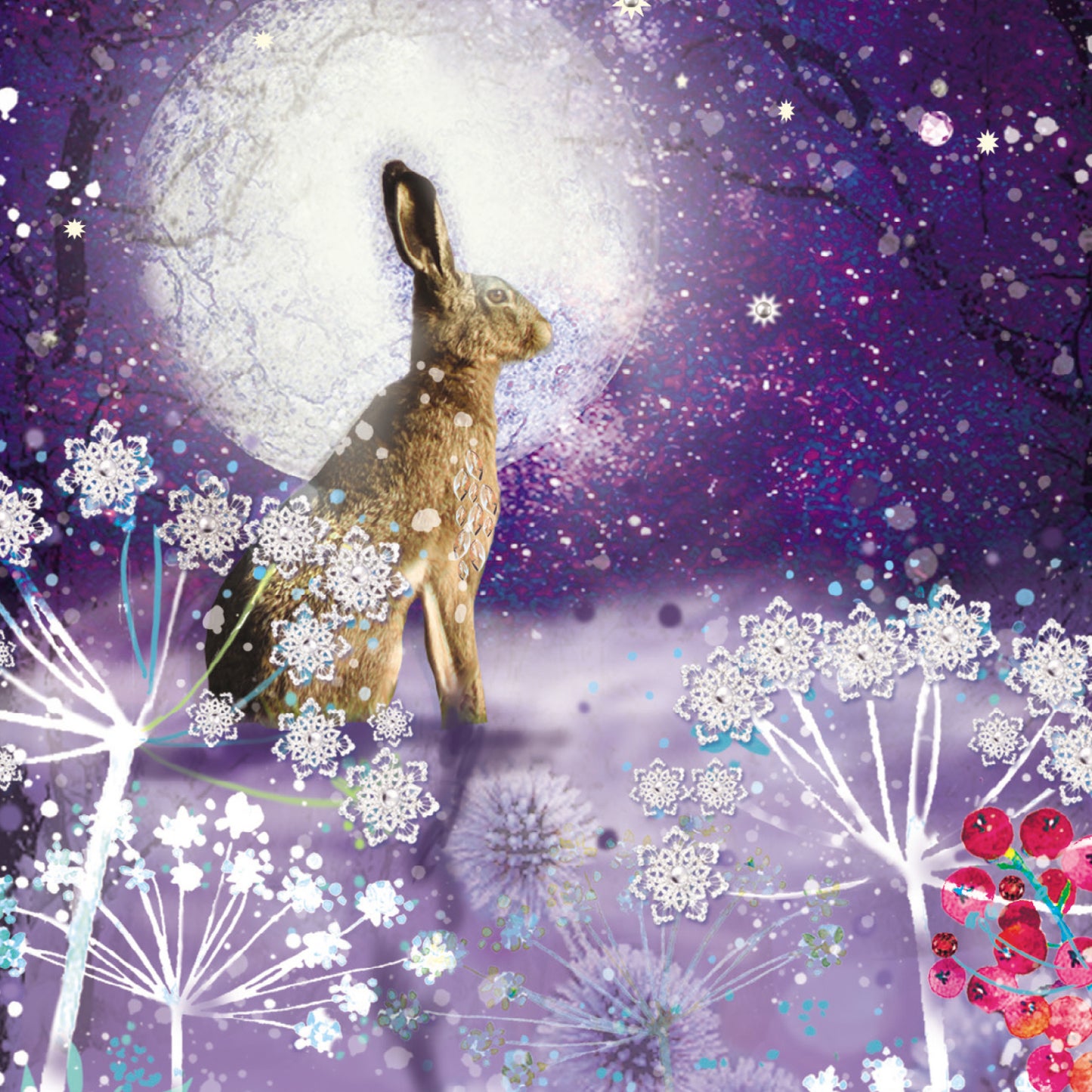 Pack of 6 Hare In Moonlight Charity Christmas Cards