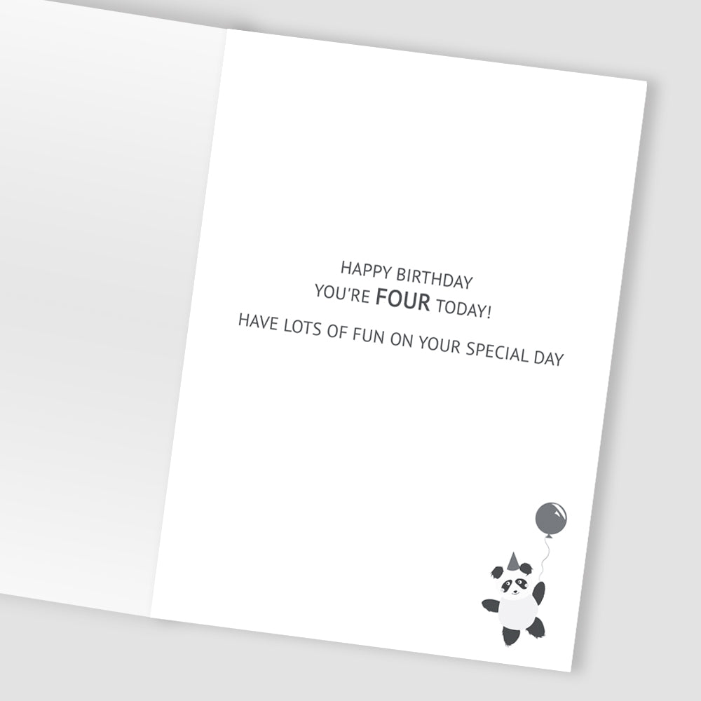 Girls 4th Birthday Party Pandas Embellished Greeting Card