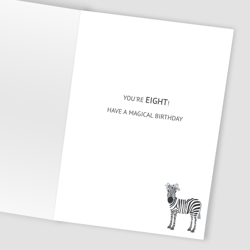 Girls 8th Birthday Zebra Embellished Birthday Greeting Card