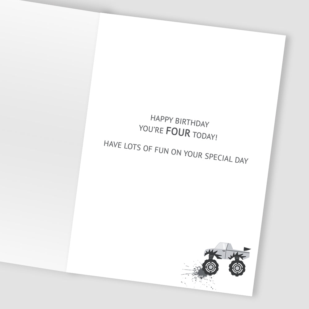 Boys 4th Birthday Monster Trucks Embellished Greeting Card