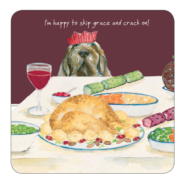 Lets Crack On Christmas Dinner Little Dog Laughed Coaster