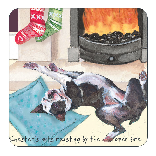 Roasting Nuts On A Open Fire Christmas Little Dog Laughed Coaster
