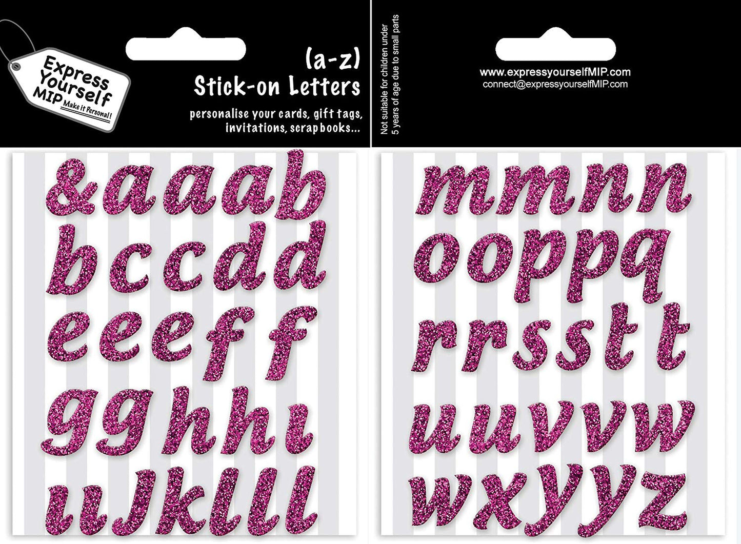Lower Case Letters a-z Pink Stick-On DIY Greeting Card Toppers