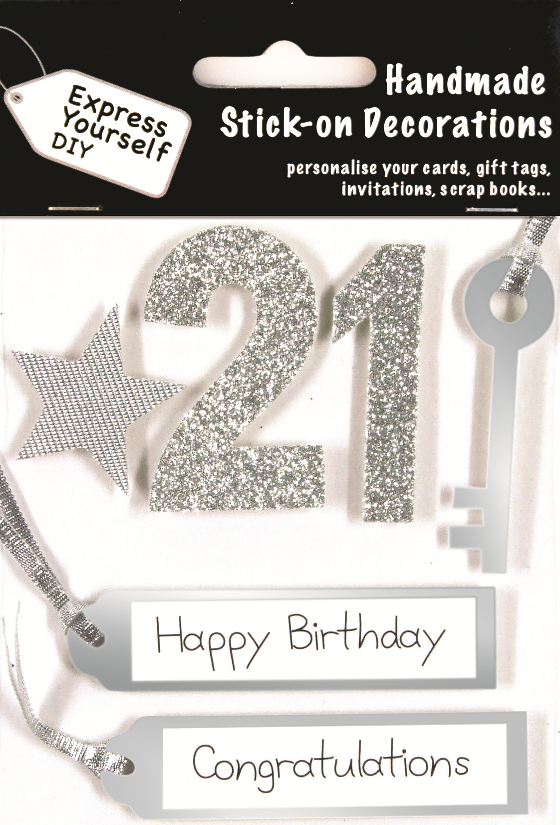 Silver 21st Birthday DIY Greeting Card Toppers