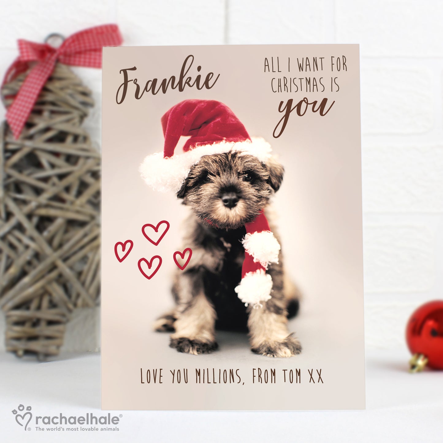 Personalised Rachael Hale 'All I Want For Christmas' Puppy Card Add Any Name - Personalise It!