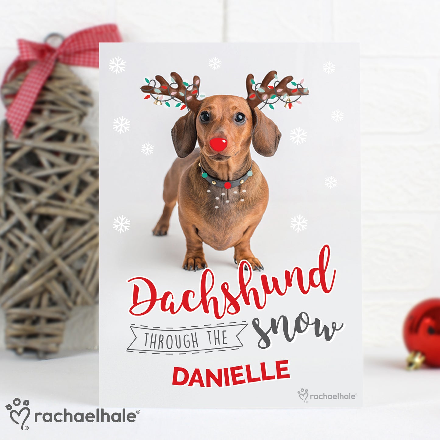 Personalised Rachael Hale Christmas Dachshund Through the Snow Card Add Any Name - Personalise It!