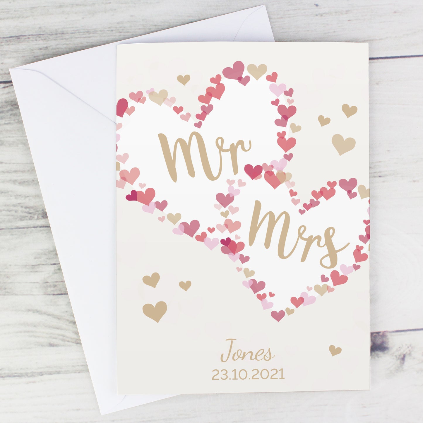Personalised Mr & Mrs Confetti Hearts Wedding Card Add Any Name - Personalise It!